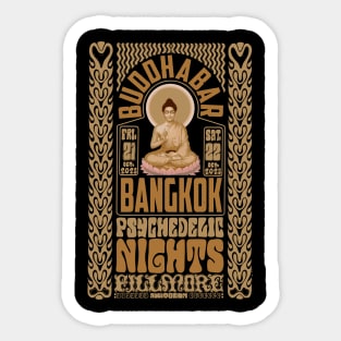Psychedelic Nights at Bangkok Buddha Bar - Vintage Poster Design Sticker